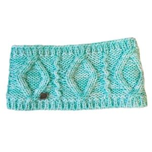Chunky Knit Fleece Lined Ear Warmer Headband Aqua O/S